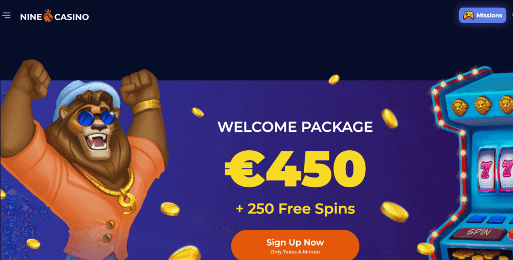 Welcome package 450 euro + 250 free spins NineCasino